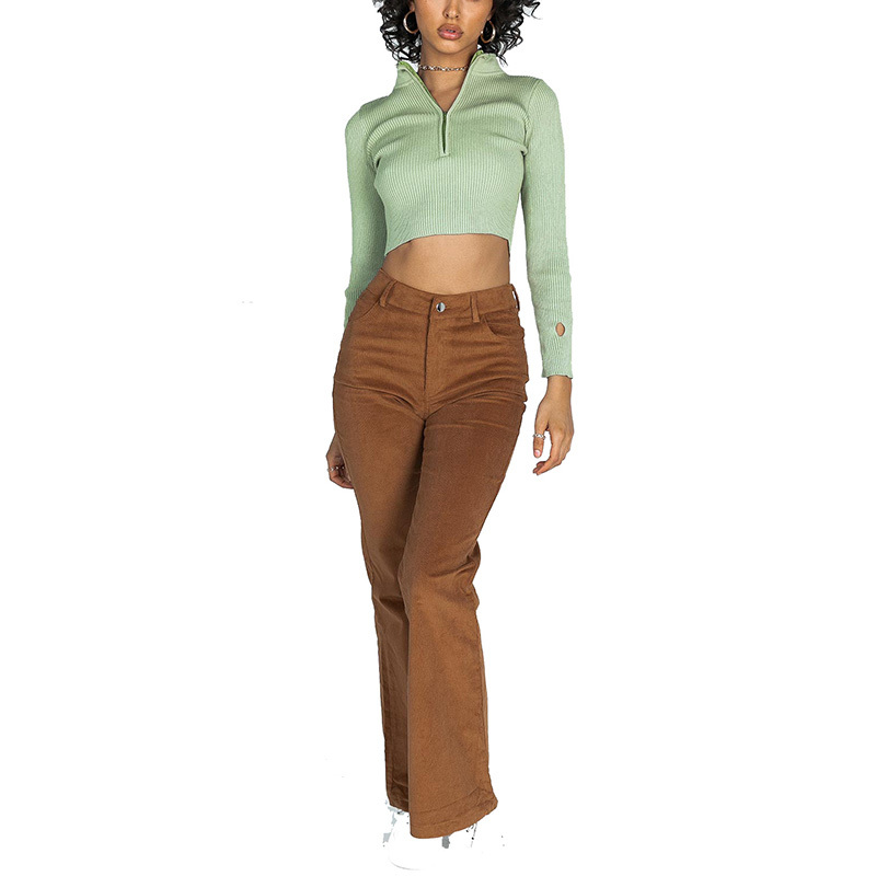 Ladies long sleeve half zip up ribbed crop top