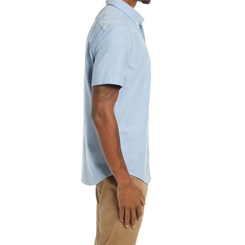 Men's casual solid short sleeve button-down shirt