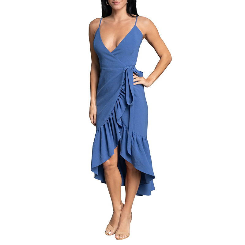 Summer crepe sleeveless wrap midi dress for women