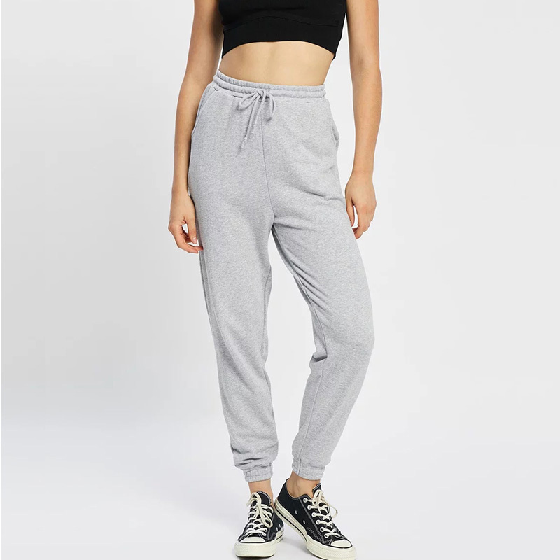 High waist basic cotton black Jogger pants for women