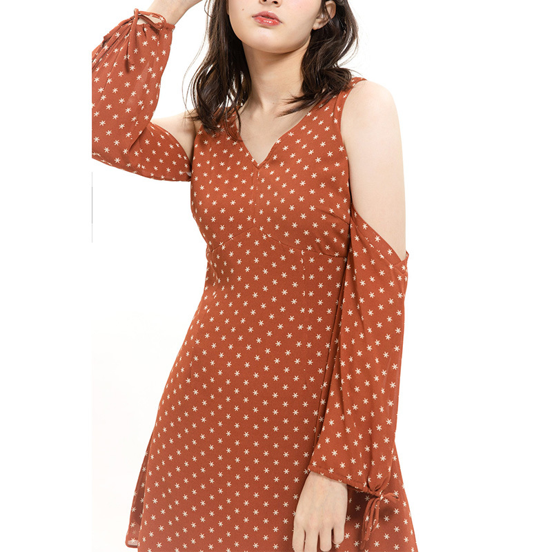 Long sleeve off shoulder chiffon mini dress