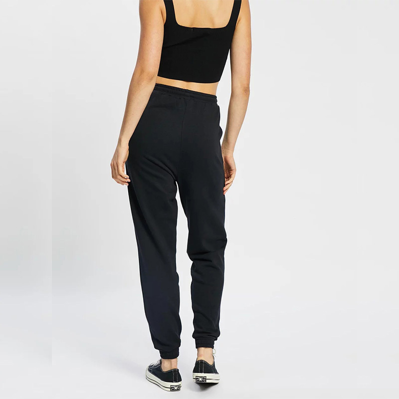 High waist basic cotton black Jogger pants for women
