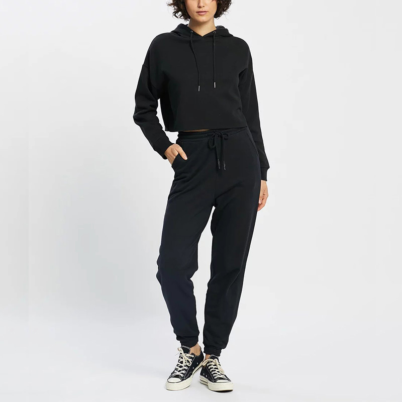 High waist basic cotton black Jogger pants for women