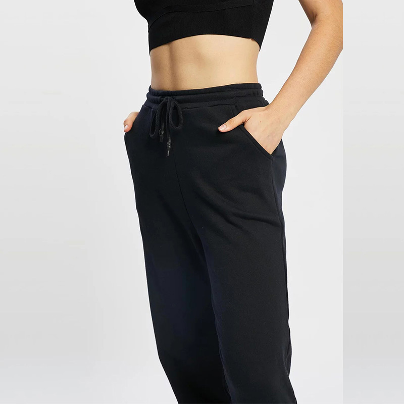 High waist basic cotton black Jogger pants for women