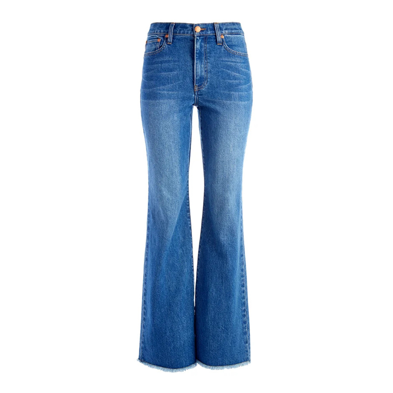 High waisted blue wide bootcut jeans pants for women