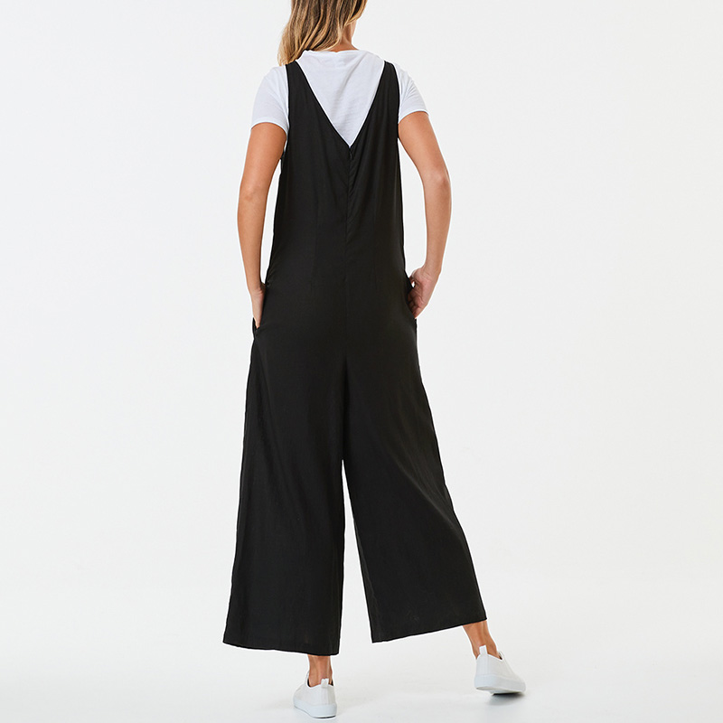 Sleeveless v-neck wide leg linen overalls womens