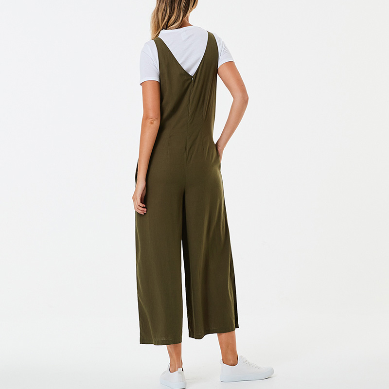 Sleeveless v-neck wide leg linen overalls womens