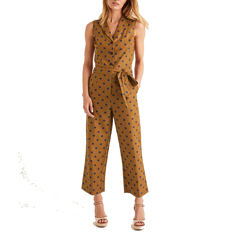 Casual sleeveless polka dot jumpsuit for women