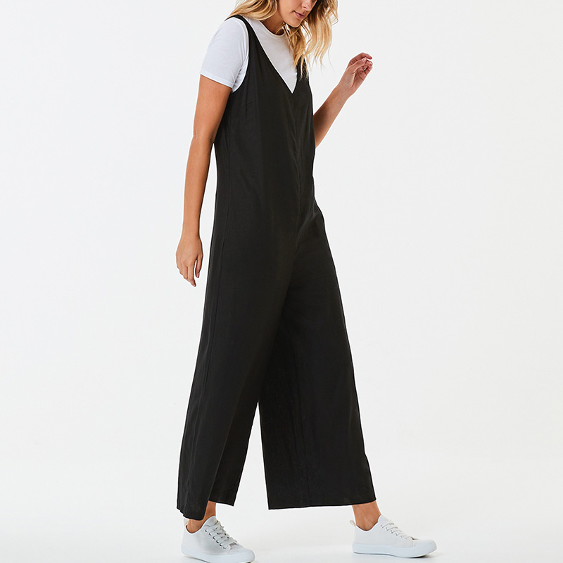 Sleeveless v-neck wide leg linen overalls womens