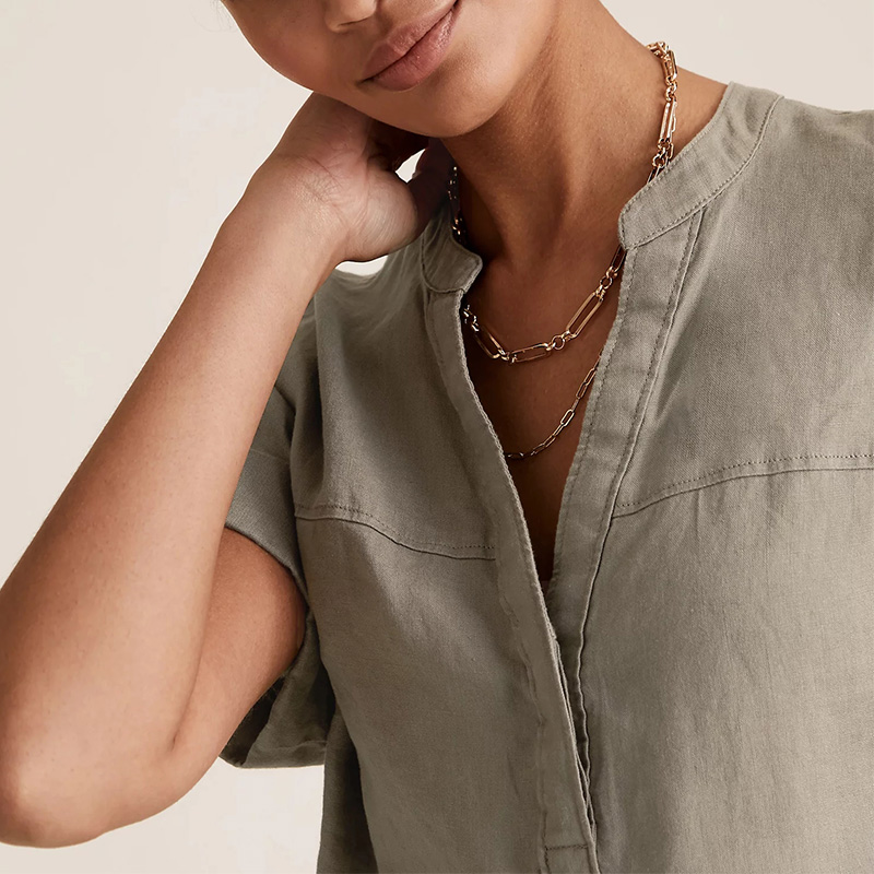 Womens washable linen V-neck short sleeve blouse