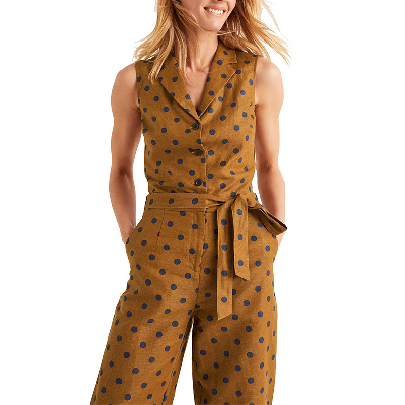 Casual sleeveless polka dot jumpsuit for women