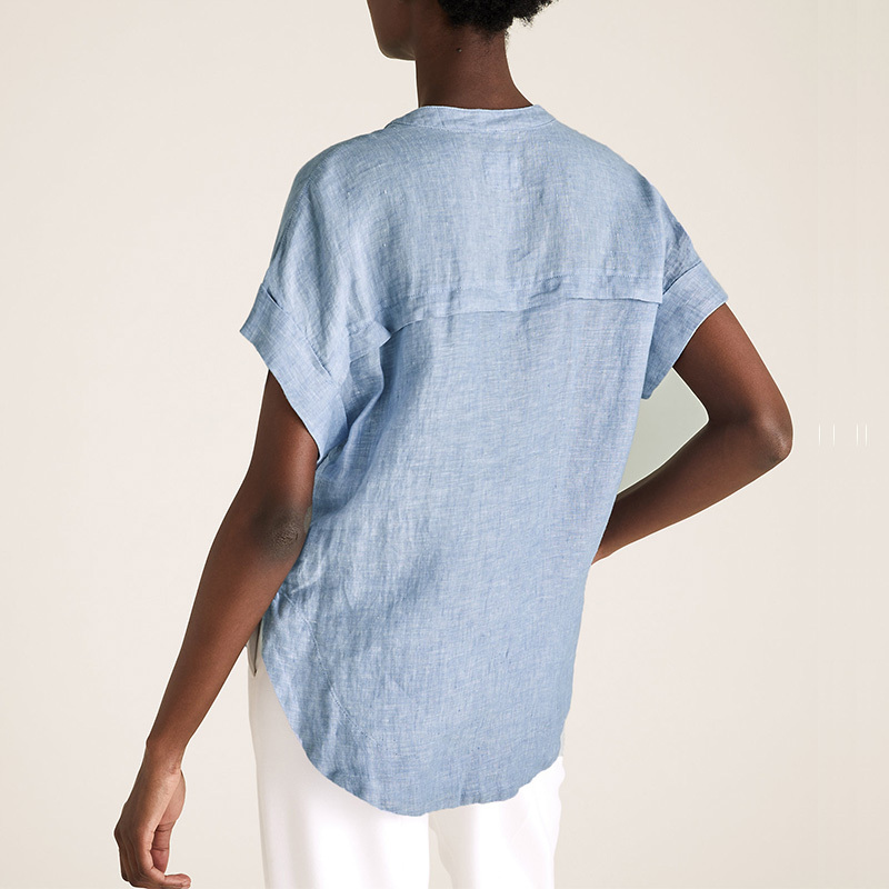 Womens washable linen V-neck short sleeve blouse