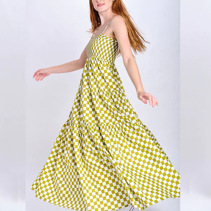 Womens sleeveless checkered midi dress