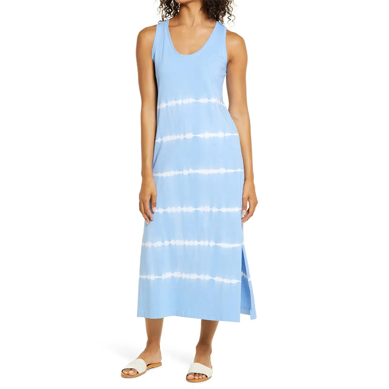 Womens sleeveless blue tie dye summer midi dress