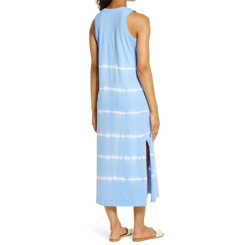Womens sleeveless blue tie dye summer midi dress