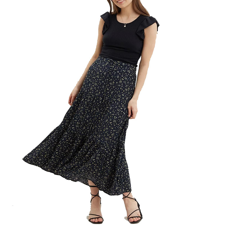 Ladies summer floral tiered midi skirt