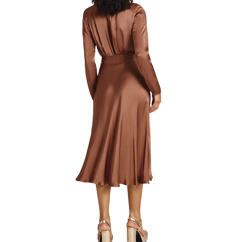 Brown satin button down midi dress