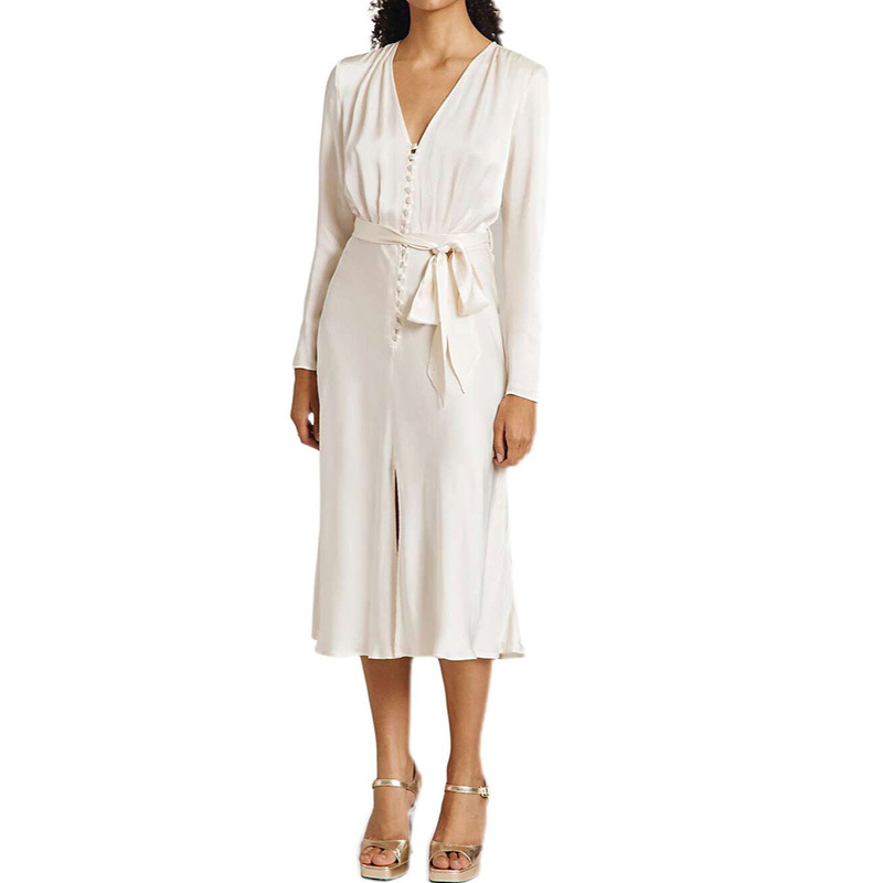 Brown satin button down midi dress