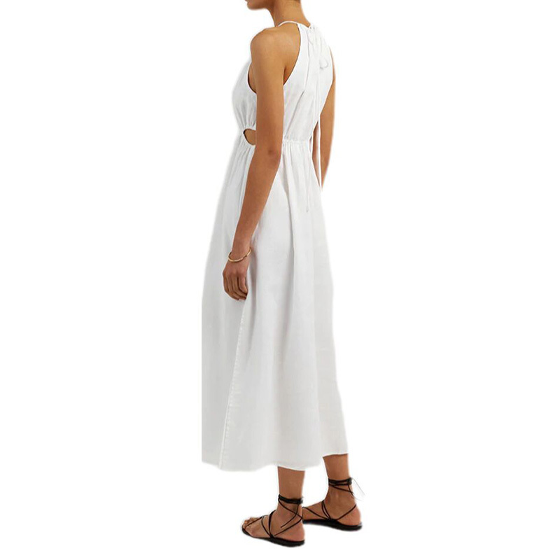 Womens halter neck sleeveless white linen midi dress