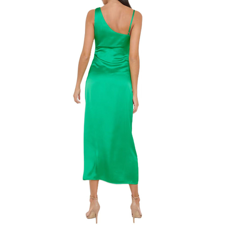 2023 new arrival V neck wrap side split long satin dress