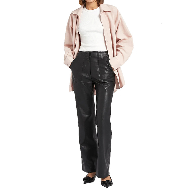 Ladies straight leg black leather trousers