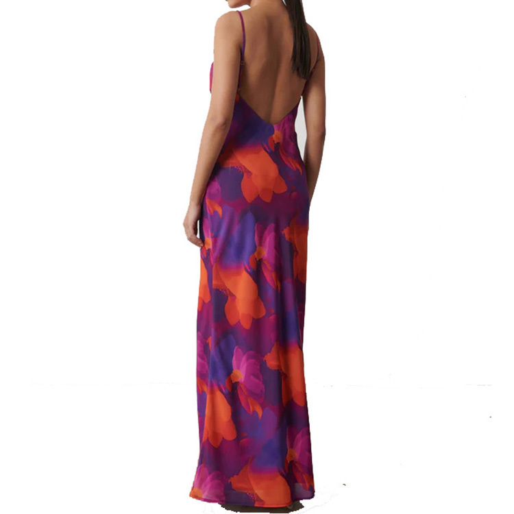 Ladies sleeveless cowl neck floral printed chiffon maxi dress