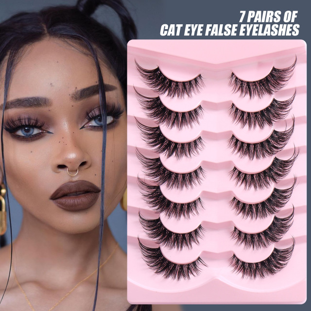 7 Pairs Fluffy False Eyelashes, 3DLashes Wispy Cat-Eye Look FauxLashes, Natural Look EyelashExtensions,Volumized FalseEyelashes