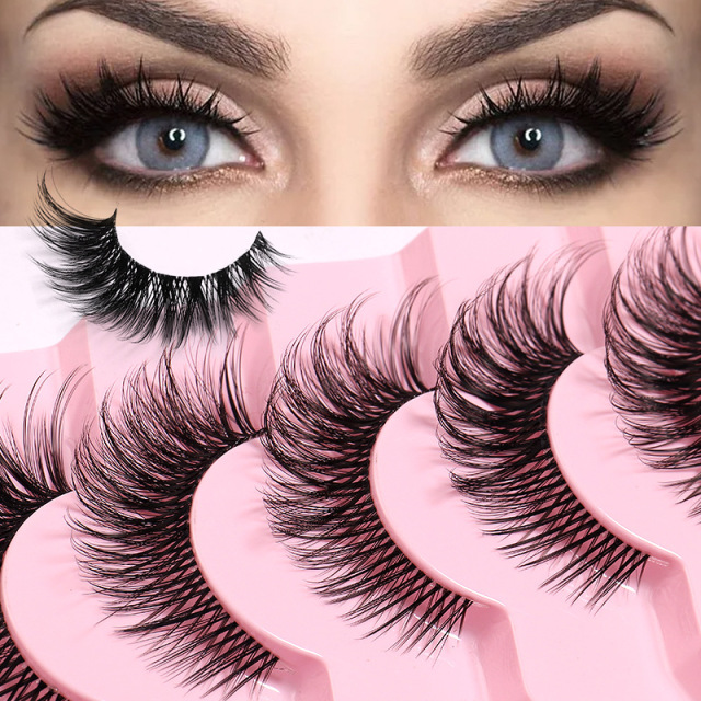 7 Pairs Fluffy False Eyelashes, 3DLashes Wispy Cat-Eye Look FauxLashes, Natural Look EyelashExtensions,Volumized FalseEyelashes