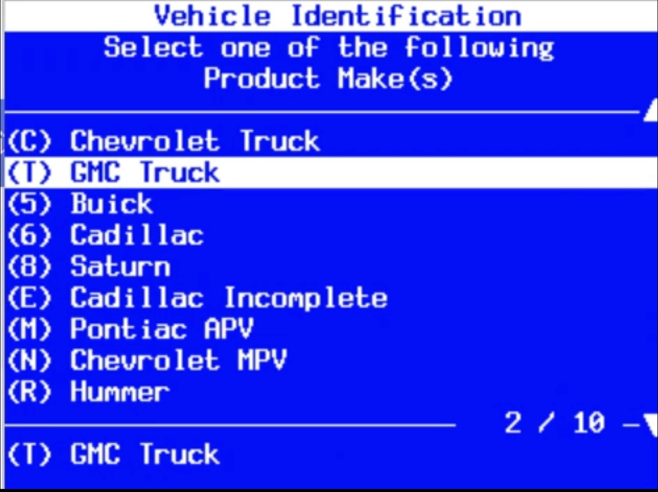 GM Tech 2 scan tool support GMC Truck