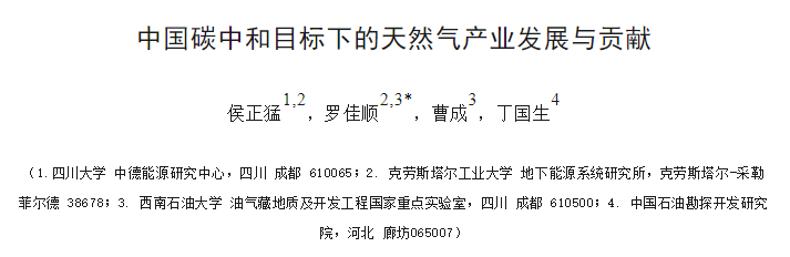 中国碳中和目标下的天然气产业发展与贡献