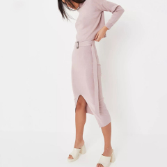 rose knit funnel neck jumper and midi skirt co ord set