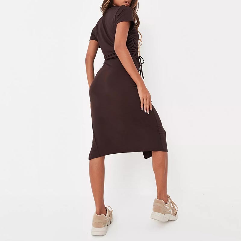 chocolate ruched side top and midi skirt co ord set