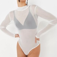 white mesh high neck bodysuit