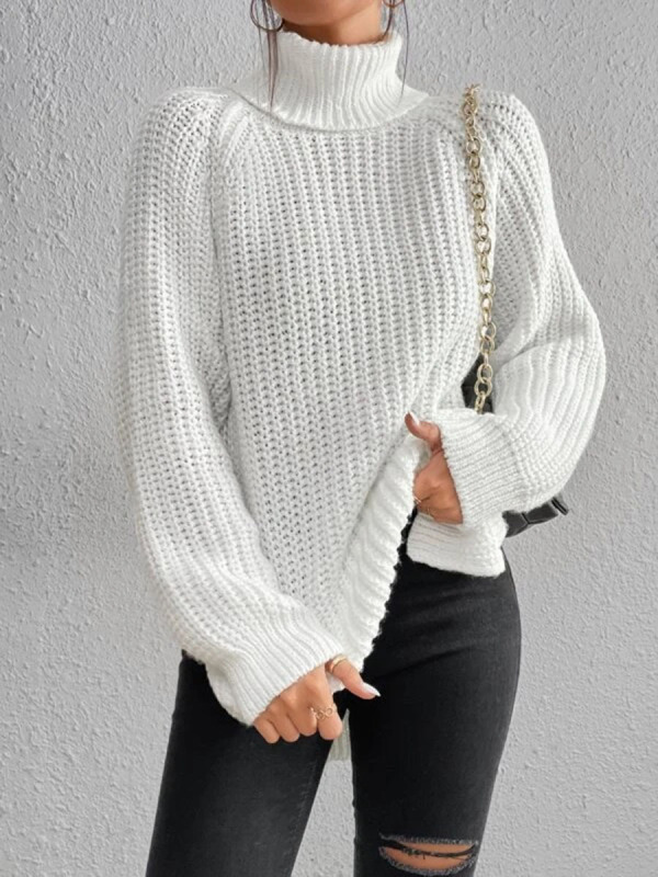 Sweater with turtleneck and slit