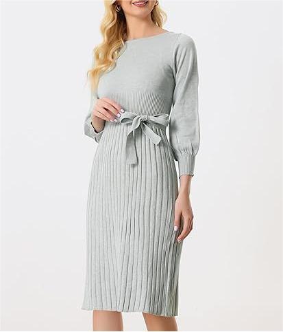 Knitted belt sweater dress