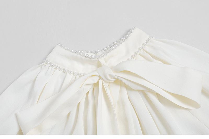 Lantern sleeve bow shirt pleated short skirt set