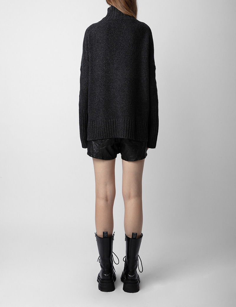 High necked cashmere knit sweater