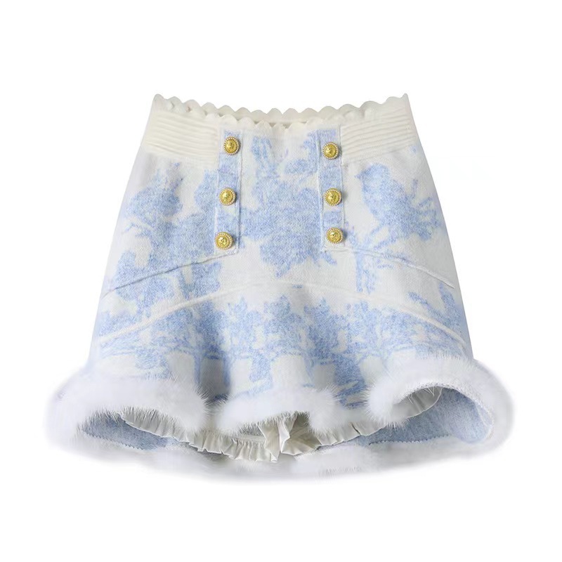 Printed A-line skirt knitted half skirt