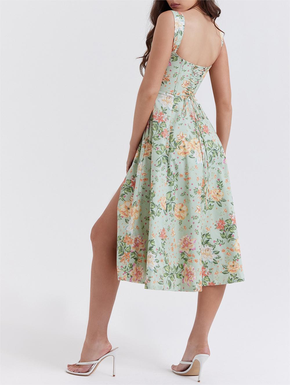 Women's Sling Split Flower Dress