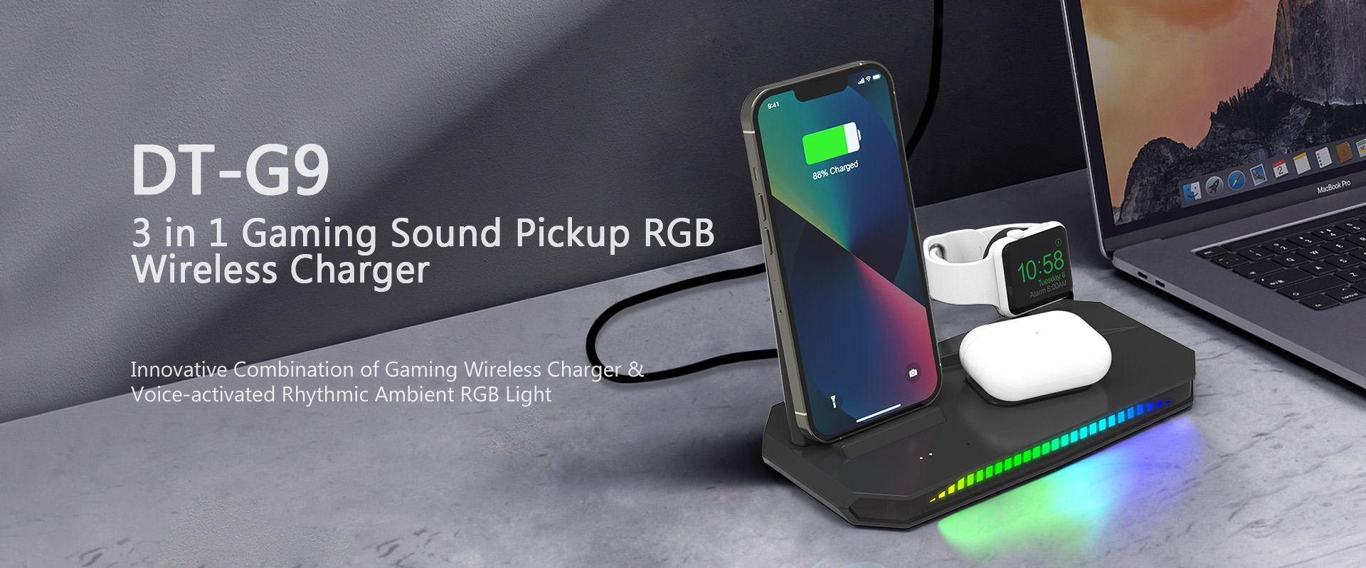 3 in 1 Gaming Sound Pickup RGB Wireless Charger