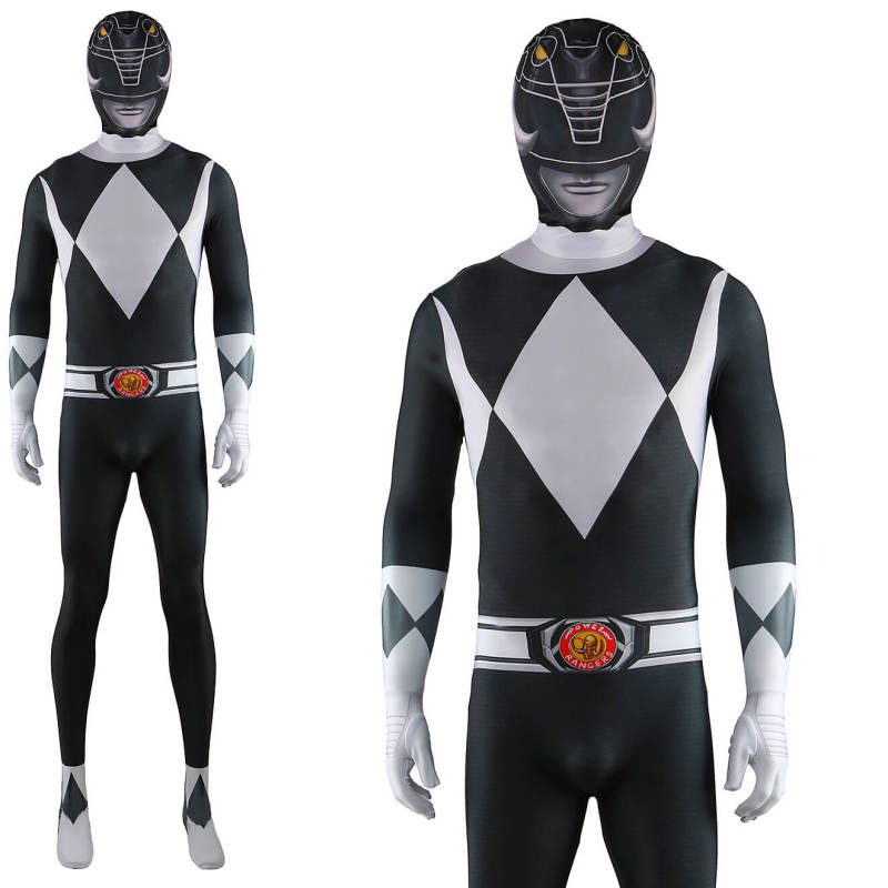 Black Ranger Costume Mighty Morphin Power Rangers Zack Taylor Cosplay