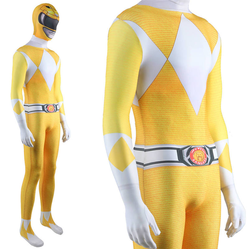 Mighty Morphin Power Rangers Yellow Ranger Cosplay Costume Trini Kwan Jumpsuit for Men