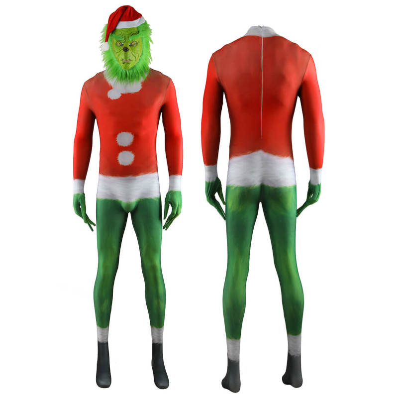 The Grinch Christmas Costume Spandex Jumpsuit Mask Style B