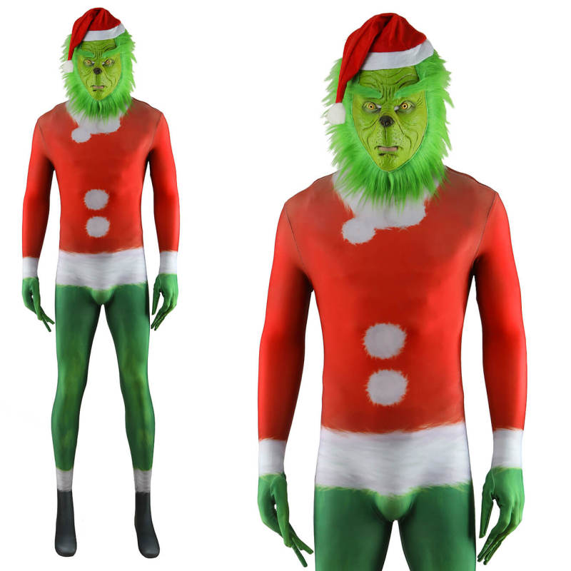 The Grinch Christmas Costume Spandex Jumpsuit Mask Style B