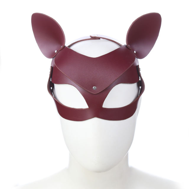 Real Leather Eye Mask with Leather Strap (Red Brown)