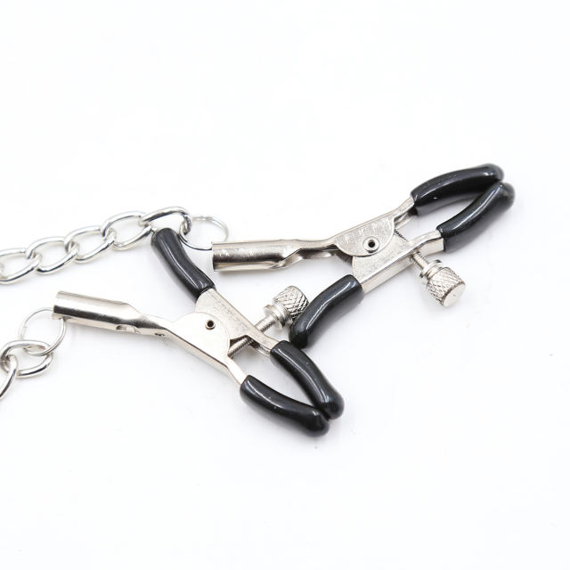 Leather ring gag with nipple clamps M