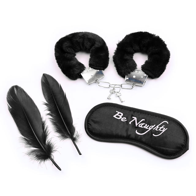 Bondage 3 set(hand cuff, eye mask & feather tickler) Black