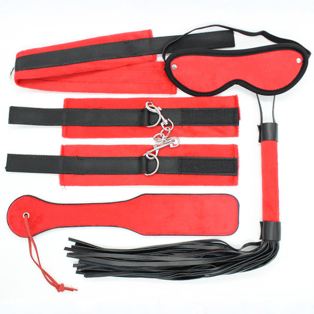 Bondage 5 set(wrist restraints, eye mask, whip, collar  & paddle)