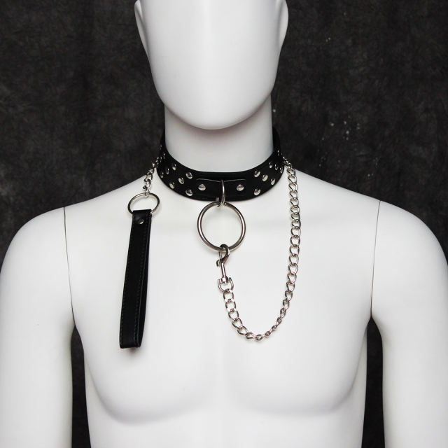 Studded Collar With Chain Leash