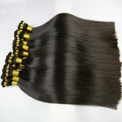 Gerade, handgebundene Haarverlängerung, schwarze Farbe, bündelt Schussfäden